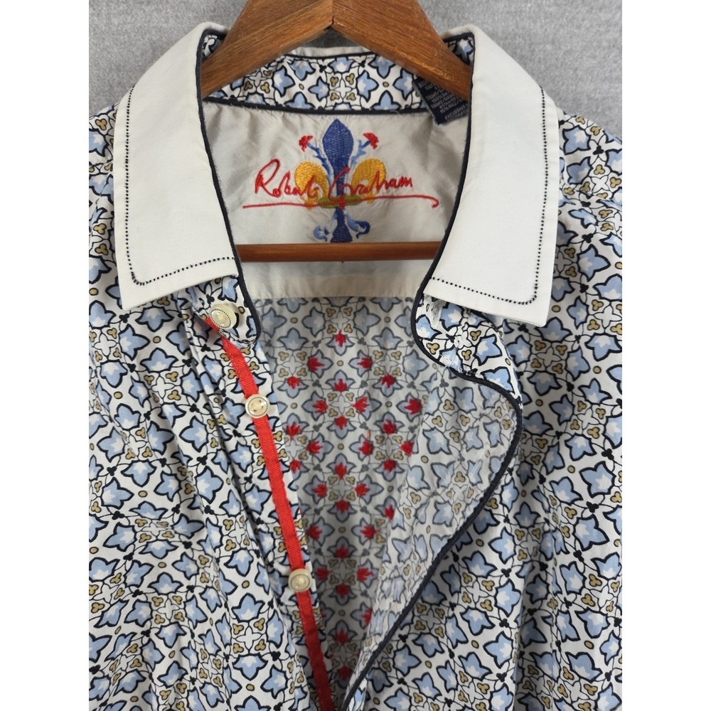 Robert Graham Men’s Blue Floral Button-Up Shirt with White Collar